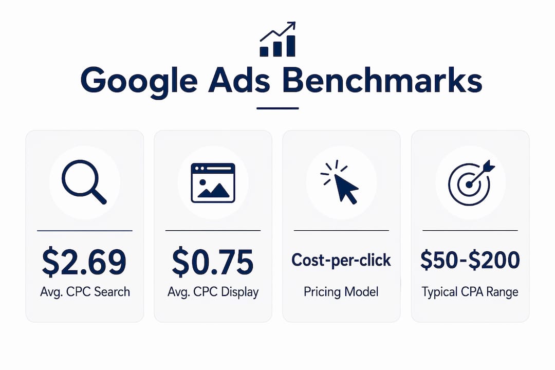Infographic showing Google Ads cost benchmarks