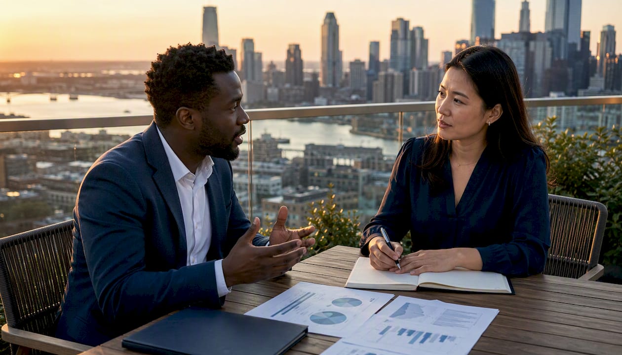 Colleagues discussing ad rank and CPC strategy
