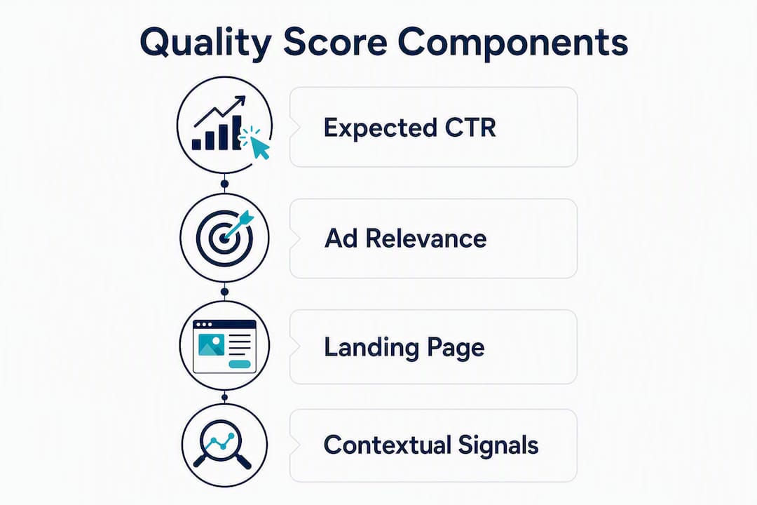 Infographic showing Google Ads Quality Score components
