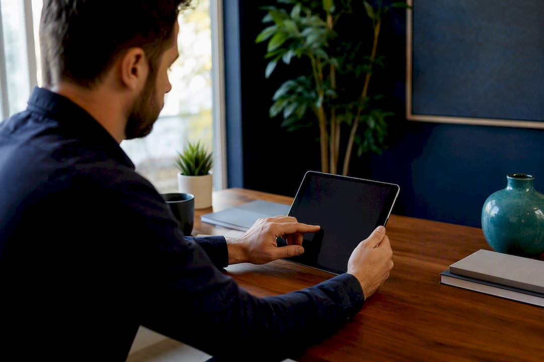 Hands setting up booking calendar on tablet