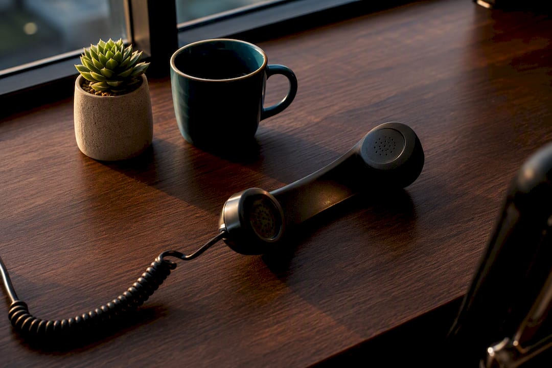 Wired telephone handset on office desk