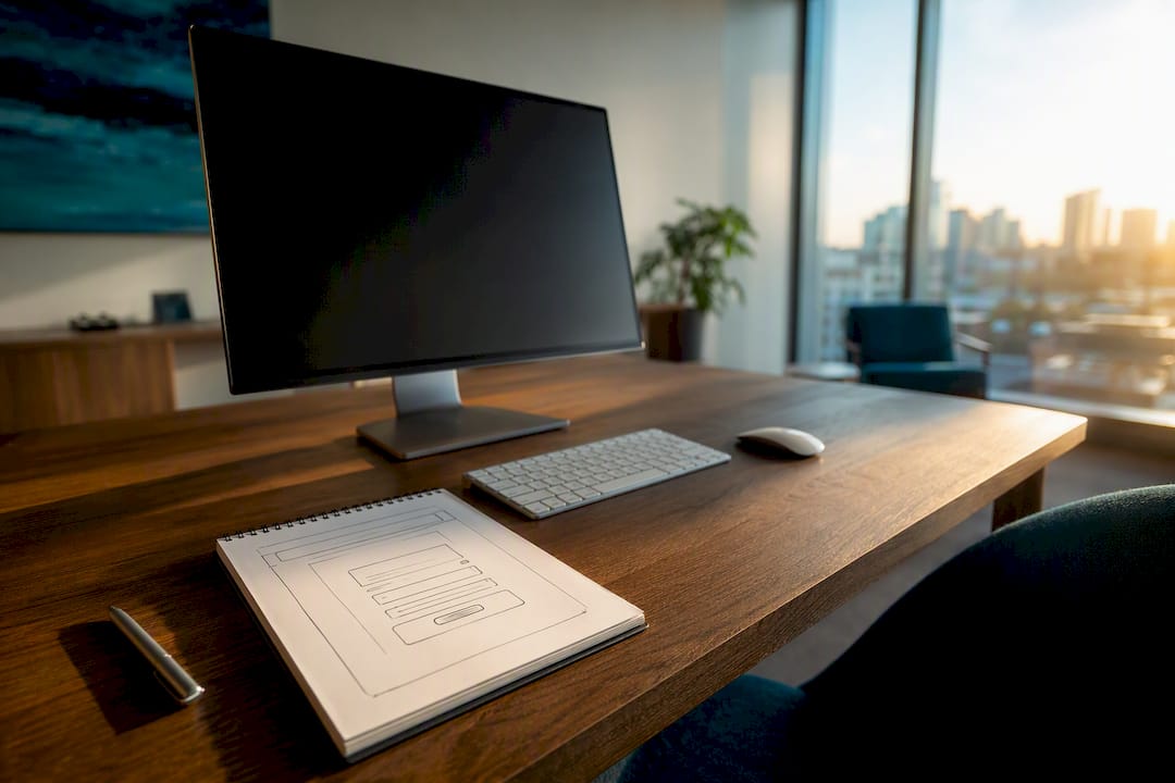 Minimalist landing page form concept on desk