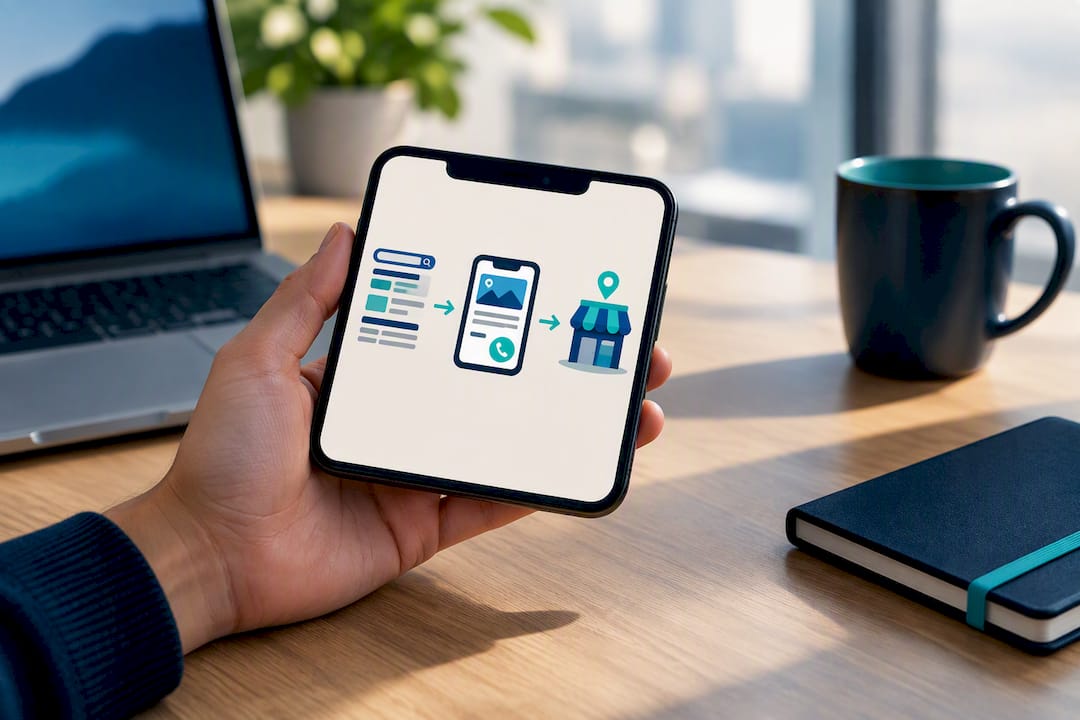 Illustrated local search ad interaction flow