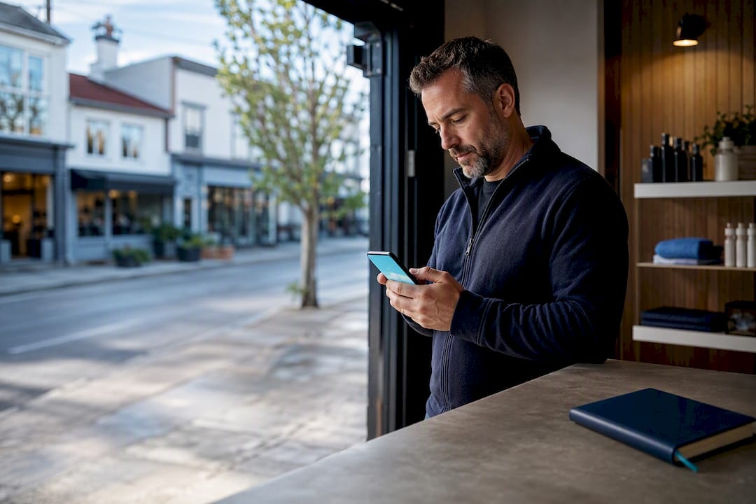 Business owner reviewing Google Maps listing