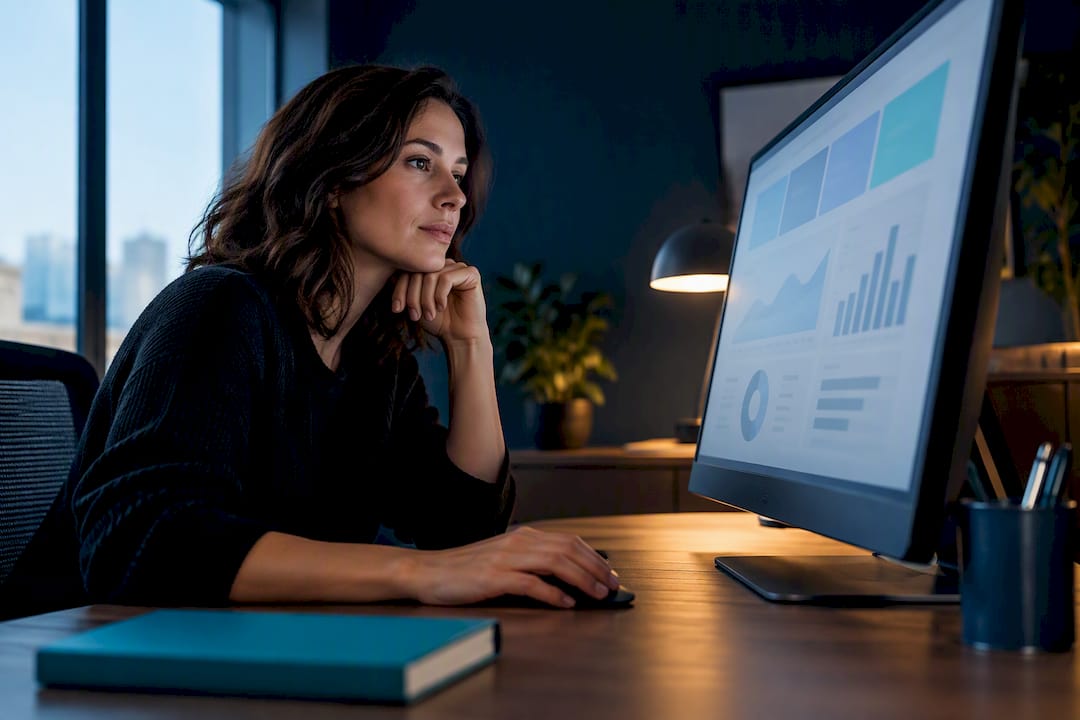 Analyst reviewing a marketing performance dashboard
