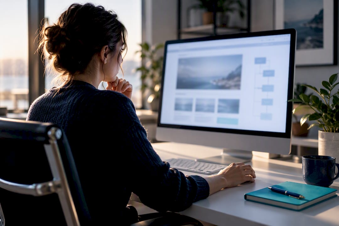 Designer reviewing website structure before launch