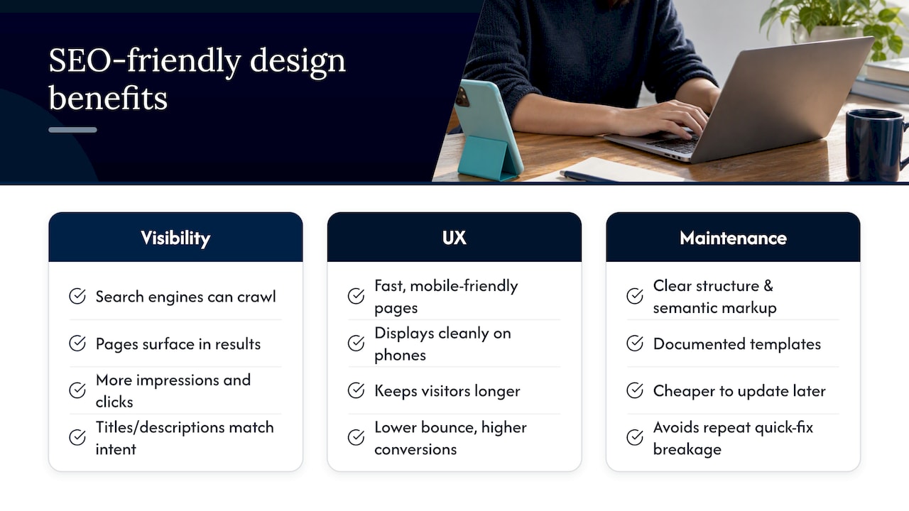 Why SEO-friendly design matters for traffic and user experience — overview diagram